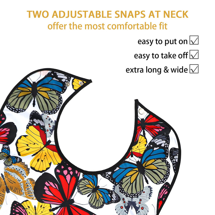 Pafusen Adult Bibs for Elderly Women, Reusable Large Adult Bib for Eating with Snaps, Feeding Bibs for Adults Senior Citizens with Crumb Catcher, Waterproof Washable Clothing Protector