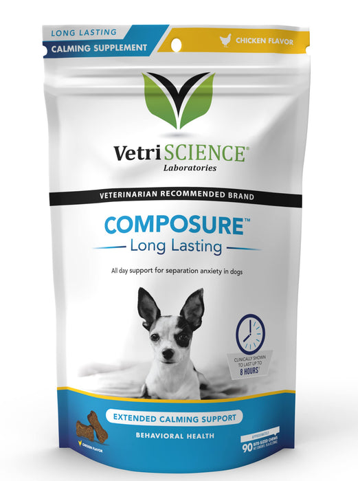 VETRISCIENCE Composure Long Lasting Calming Chews for Dogs - Clinically Proven Dog Anxiety Relief Supplement for Extended Stress, Storms, Separation & More - 90 Count, Chicken Flavor