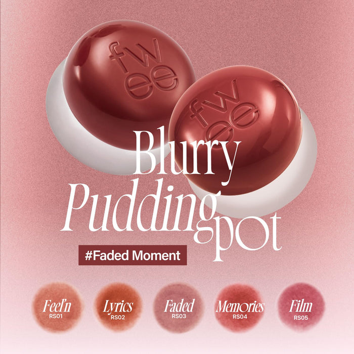 FWEE Lip&Cheek Blurry Pudding Pot | Faded Moment - Feel'n | Makeup Blush, Buildable Lightweight, Multi-Use Soft Matte Finish | 5g