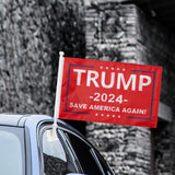 2 Pack Car Flags,Car Flag Donald Trump 2024 Save America Again Flag Outdoor and Car Flag Pole, Car Logo Window Clip Can be Clipped to Most Windows 14 inch Flag Pole and 16 x 10 inch Double Sided Flag