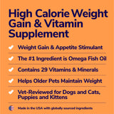 MIRACLE VET High-Calorie Weight Gainer for Dogs & Cats - Multivitamin Nutritional Supplement, Omega Fish Oil, Calcium - Puppy, Adult, Senior - Prenatal Cat & Dog Vitamins, Supplements for Weight Gain