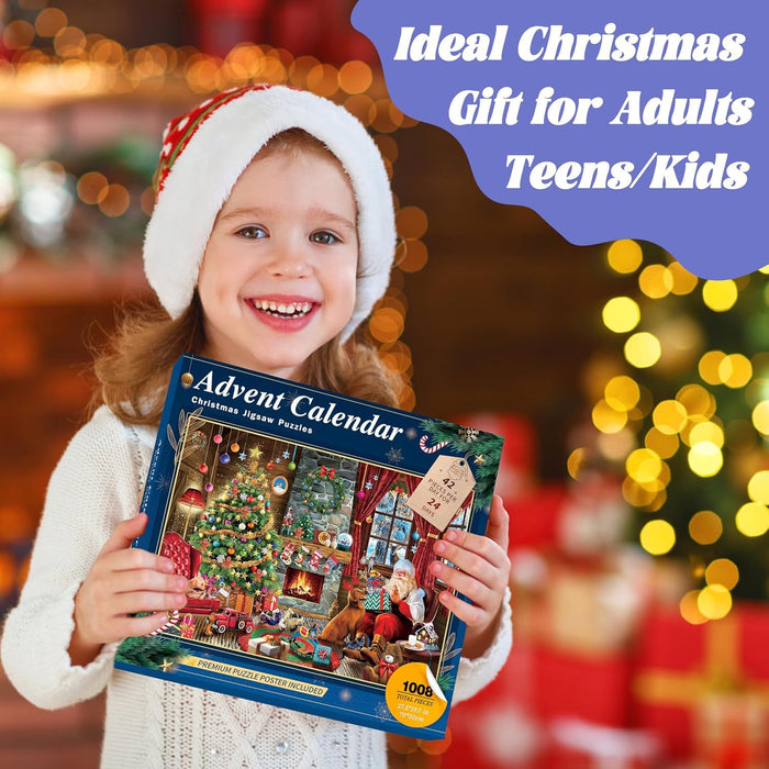 Advent Calendar Puzzle Christmas Puzzle for Adults and Kids-Christmas Surprise, 24 Days 1008 Pieces Christmas Calendar Countdown Advent Puzzle, Christmas Gifts for Kids Teens Adults(27.6 in x 19.7 in)