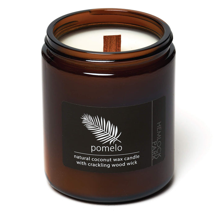 Hemlock Park Crackling Wood Wick Candle Handcrafted with Natural Coconut Wax and Essential Oils (Pomelo Citrus, Standard 8 oz)