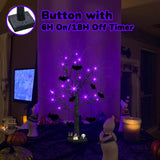 PEIDUO Halloween Decorations, 2FT Black Halloween Tree with 24 Purple Lights and 8 Bat Ornaments, Light up Halloween Decorations with Timer for Indoor Home Desk Table Decor Battery Powered