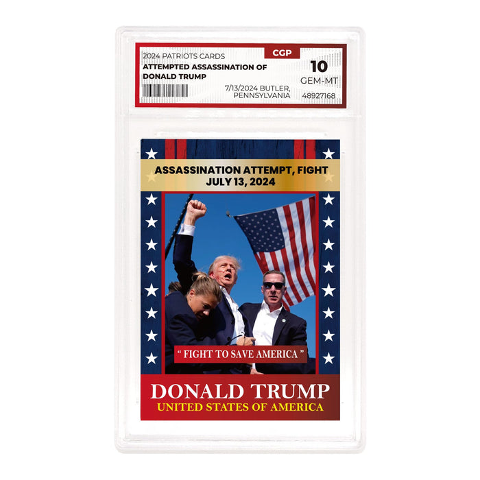 Trump Trading Card - Assasination Attempt- Gem 10 Graded - Trump Collectible Card - Trump Gifts - Trump 2024 - Make America Great Again