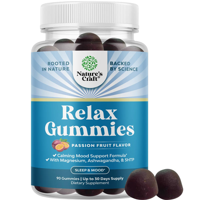 Calming Gummies for Adults with Ashwagandha and Magnesium - Relaxing Stress Gummies with L Theanine 5HTP and Lemon Balm Extract - Adaptogenic Gummies with Chamomile Extract and Vitamin B6 - 90 Count