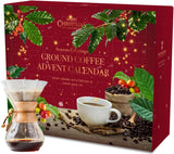 24 Days Advent Calendar With Flavoured Ground Coffee - Christmas Gift Set for Men & Women - French Vanilla, Hazelnut, Irish, Italian & Cinnamon Flavors