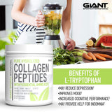 Giant Sports Collagen Peptide Powder - Hydrolyzed Complete All Essential Amino Acids with L-Tryptophan, Great for Skin, Hair, Nails, Bones, Joints - Grass Fed Pasture Raised Type 1 Type 3-1 LB