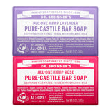 Dr. Bronner's - Pure-Castile Bar Soap (2-Pack Bundle, Rose & Lavender) - Made with Organic Oils, For Face, Body and Hair, Gentle and Moisturizing, Biodegradable, Vegan, Cruelty-free, Non-GMO