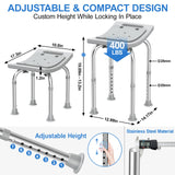 UGarden Upgraded Heavy Duty Stainless Steel Shower Chair Seat, Safety Anti-Slip 400lbs Shower Chair for Inside Shower, Adjustable Gray Bath Seat Chair w/Grab Bar, Bath Stool Chair for Senior,Disabled