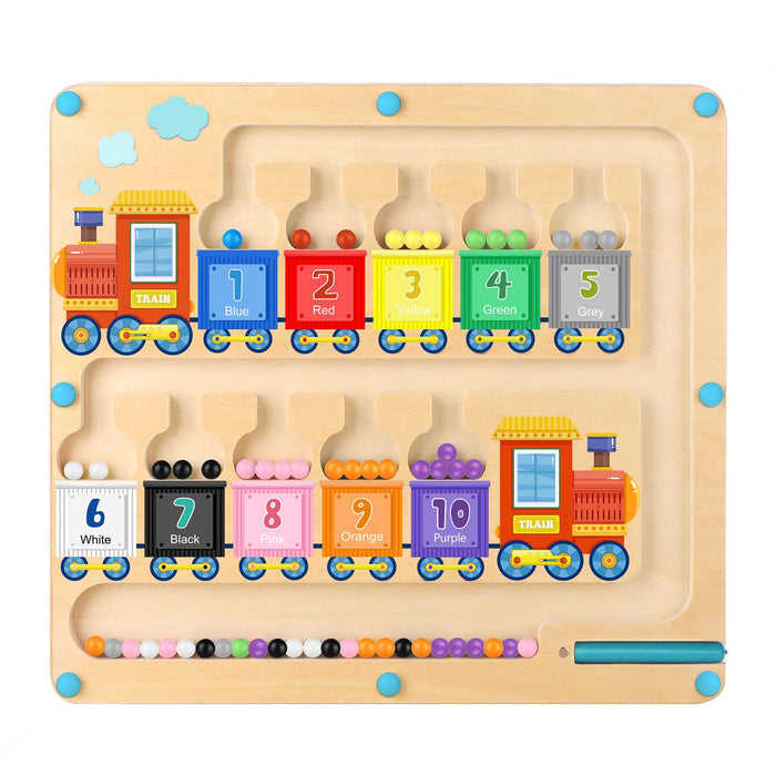 wakeInsa Magnetic Color and Number Maze,Montessori Toys for 2-5 Years Old Boys,Wooden Magnet Balls Puzzles,Toddler Busy Board,Preschool Learning Activities,Christmas & Birthday Gift for Kids