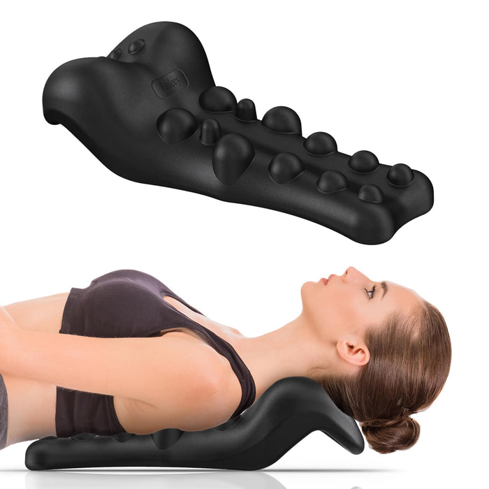 Fanlecy Neck and Shoulder Relaxer with Upper Back Massage Point, Cervical Traction Device Neck Stretcher for TMJ Pain Relief and Cervical Spine Alignment Chiropractic Pillow (Black)