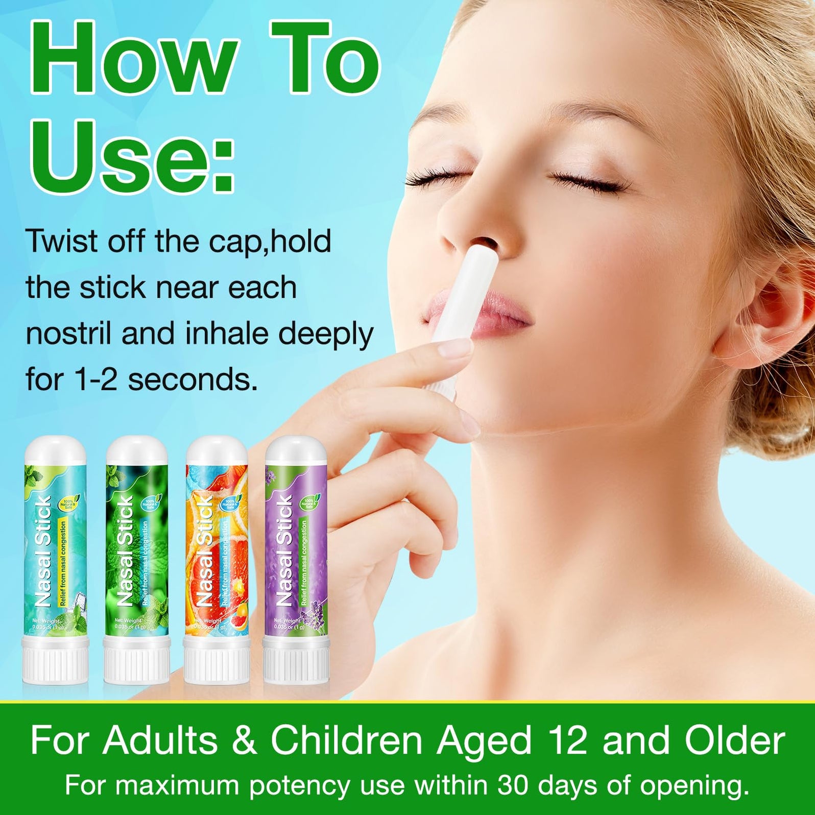 4 Pack Nasal Stick,Nasal Inhaler Stick,Nose Inhaler Boost Energy Set,I
