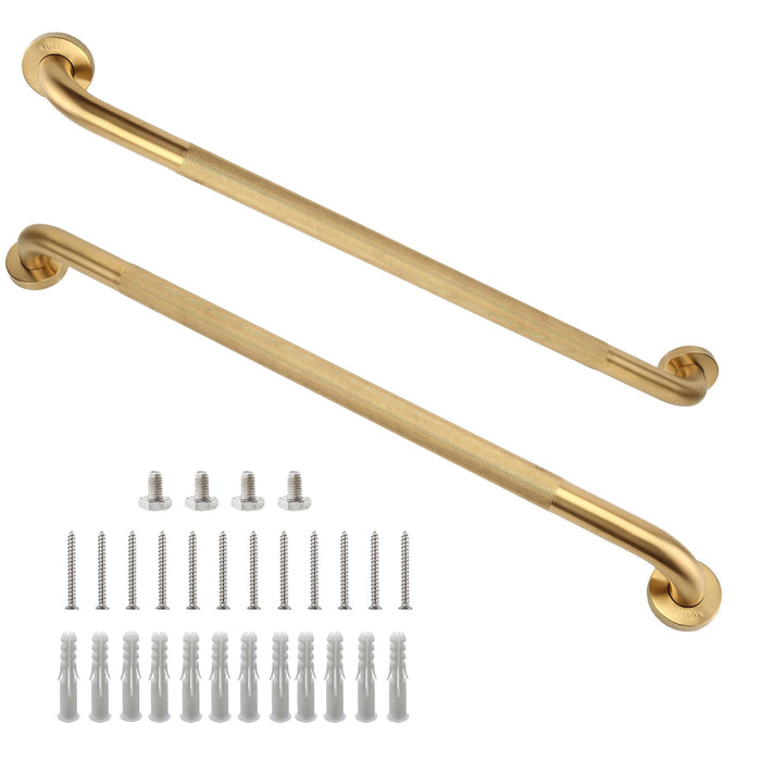 Rackickyer Shower Grab Bar, 2 Pack 32 Inch Gold Bathroom Grab Bar, 1.25" Diameter 304 Stainless Steel Anti-Slip Grab Bars for Bathtubs and Showers, Handicap Shower Grab Bar for Seniors Elderly