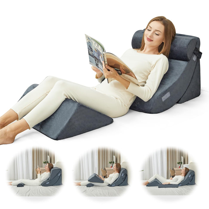 PIASHJOY 4pcs Bed Wedge Pillow Post Surgery,Wedge Pillow for Sleep apnea for Relief of Body Back and Leg Pain,Acid Reflux and Anti-snoring.