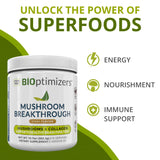 BiOptimizers – Mushroom Breakthrough - Chai Flavor - Nootropic Supplement Blended Powder of Mushroom, Collagen & Superfoods: Lion’s Mane, Chaga, Reishi (15 Servings)