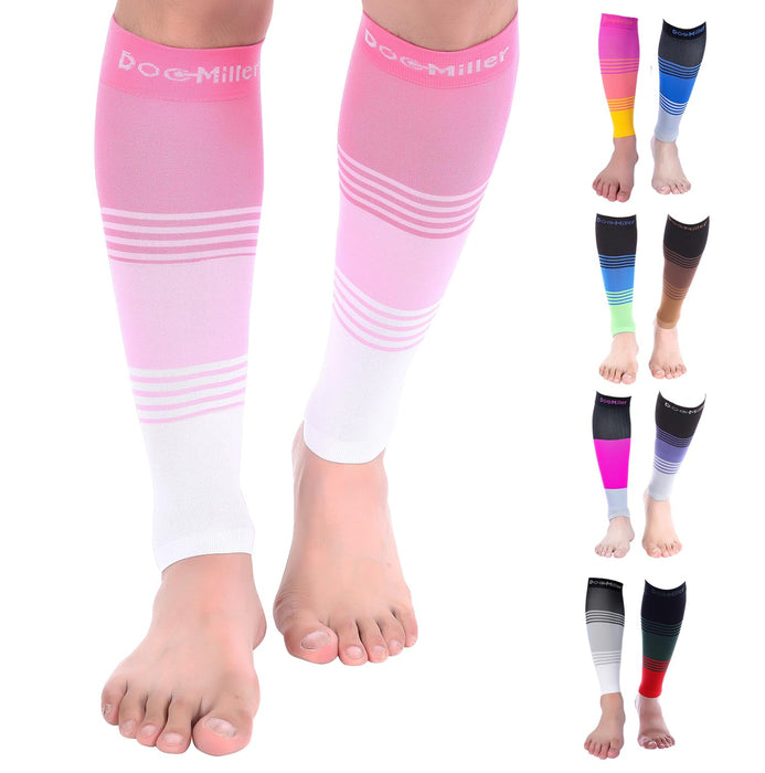 Doc Miller Compression Calf Sleeve for Men & Women, Medical Grade, 20-30mmHg Graduated Support for Running, Calf Tear, Shin Splints, Knee High, Calf Sleeves, Stripes Design, Large, 1 Pair
