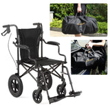 Medwarm Ultralight Transport Wheelchair for Adults & Kids, Weights only 22lbs, Folding Travel Wheelchair with Handbrakes, Detachable Footrests, Swing Away Armrests and 12" Rear Wheels, Black