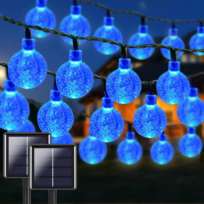 Blue 2-Pack 100 LED 64FT Crystal Globe Solar Christmas Lights, Outdoor Waterproof Solar String Lights with 8 Lighting Modes, Solar Outdoor Decorations for Tree Garden Patio Party Wedding Christmas