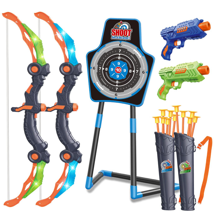 SpringFlower Bow and Arrow Toys, 2 Pack LED Light Up Archery Set for Kids