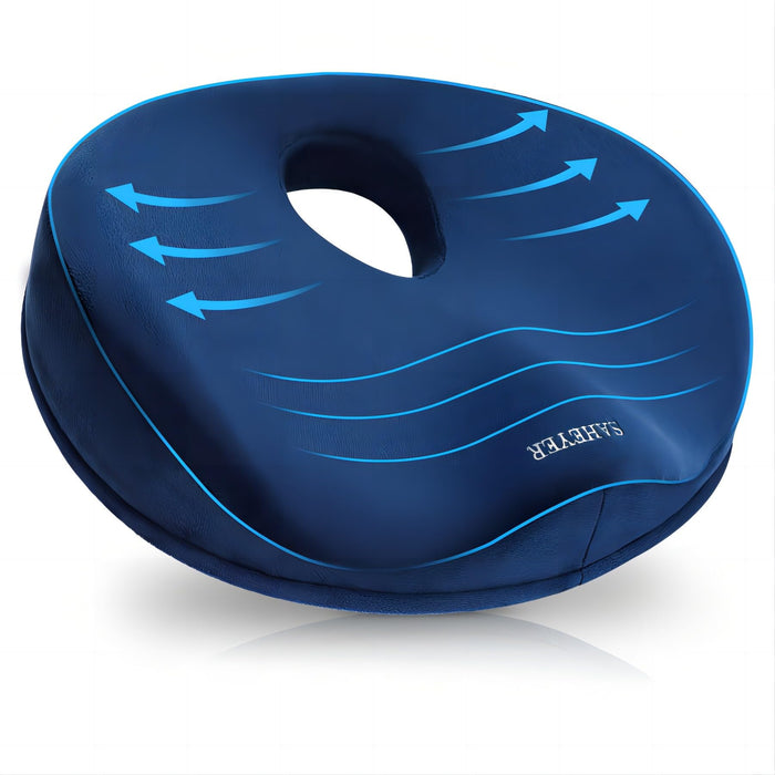SAHEYER Donut Pillow for Tailbone Pain Relief and Hemorrhoids, Memory Foam Donut Cushion for Sciatica Nerve, Seat Cushion Butt Pillow for Men Women at Home Office Chair Car Long Sitting Comfort, Blue