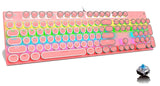 Ltvystore Gaming keyboard,Pink Retro Punk Typewriter Style,Mechanical Keyboard 104 Keys Blue Switch with 9 True RGB Backlight Modes,Wired Cute Keyboard, Round Keycaps for Windows/Mac/PC