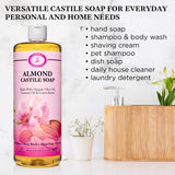 Carolina Almond Castile Soap Liquid – Skin-Softening Olive Oil Soap Organic Body Wash – Pure Castile Soap Almond Liquid Soap – Vegan Castille Soap Liquid (Almond, 32 ounces)