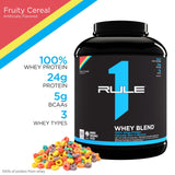 Rule 1 R1 Whey Blend, Fruity Cereal - 4.95 lbs Powder - 24g Whey Concentrates, Isolates & Hydrolysates with Naturally Occurring EAAs & BCAAs - 68 Servings