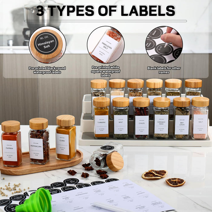 Spice Jars,Spice Jars with Label 24Pcs,Seasoning Containers,Glass Spice Jars with Bamboo Lids,Kitchen Essentials,Spices Container Set,Kitchen Set,Seasoning Organizer,Spice Rack Organizer for Cabinet