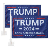 2 Pack Car Flags,Car Flag Donald Trump 2024 Take America Back Flag Outdoor and Car Flag Pole, Car Logo Window Clip Can be Clipped to Most Windows 14 inch Flag Pole and 16 x 10 inch Double Sided Flag