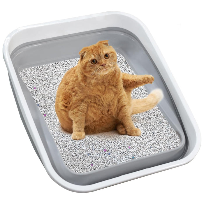 Maohegou Large Cat Litter Box for Kittens to Senior Cat, Elderly and Fat Cat,Elderly cat Mobility Issues,Foldable Travel Litter Box with Scoop (Grey)