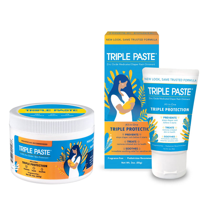 Triple Paste Diaper Rash Cream for Baby - 8 Oz Tub & 3 Oz Tube At Home & On the Go Bundle – Zinc Oxide Ointment Treats, Soothes & Prevents Diaper Rash, Baby Essentials for Daily & Overnight