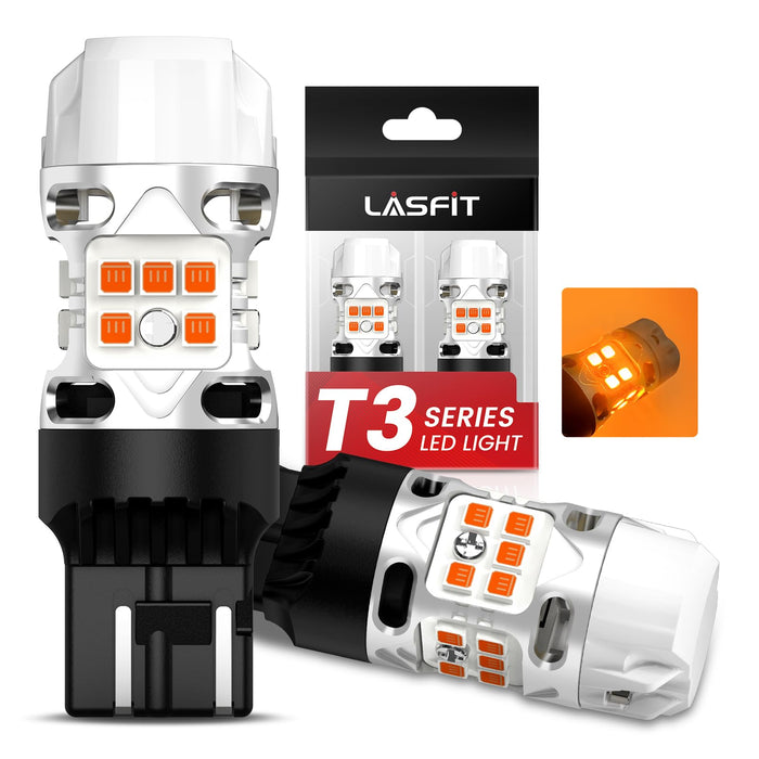 LASFIT 7440 LED Bulb Anti Hyper Flash Canbus 7443 Front or Rear Turn Signal Light 7444na 7441 7444 7440NA W21W WY21W Bulbs No Load Resistor Need, Upgraded Amber (Pack of 2)