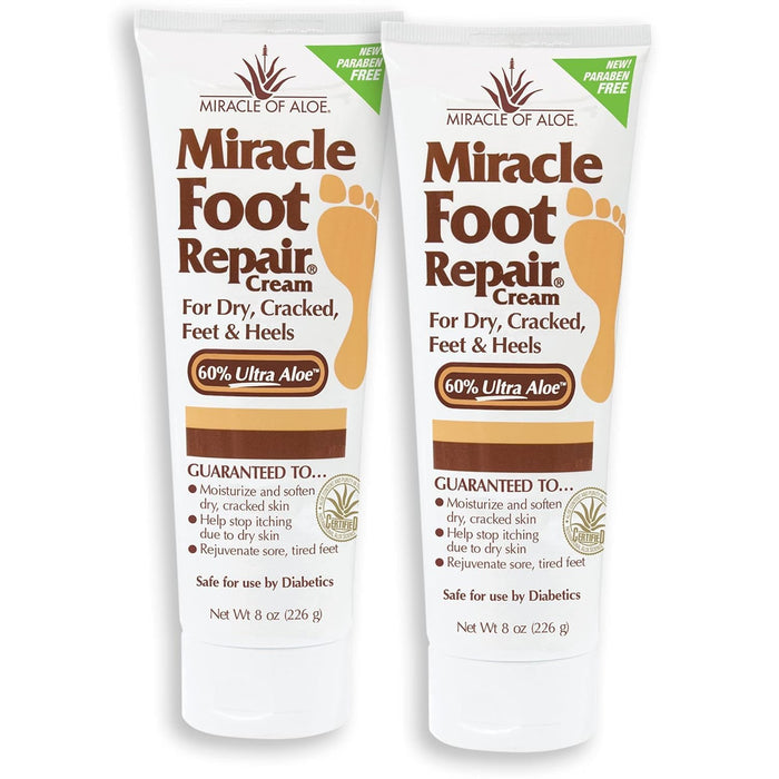 Miracle Foot Repair Cream, 4 oz Repairs Dry Cracked Heels and Feet, Diabetic-Safe, 60% Pure Ultra Aloe Moisturizes, Softens, and Repairs, Relief from Discomfort of Ingrown Toenails (2-Pack)