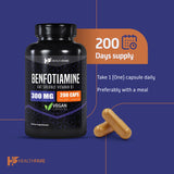 Healthfare Benfotiamine 300mg | 200 Capsules | Fat Soluble Thiamine Vitamin B1 | Supports Overall Health | Non-GMO | Gluten Free (2-Pack)