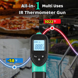 Infrared Thermometer Gun for Cooking, -58℉~1022℉, Digital Laser Temperature Gun for Blackstone Pizza Oven Reptiles, IR thermometer with Carrying Storage Case, Larger Font, LCD Backlit, Green