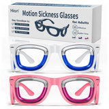 Hion 2 Pairs Adult Anti- Motion Sickness Smart Glasses, Ultra-Light Portable Nausea Relief Liquid Glasses, Carsickness Airsickness Seasickness Glasses, Kids Travel/Cruise Essentials（White+Pink