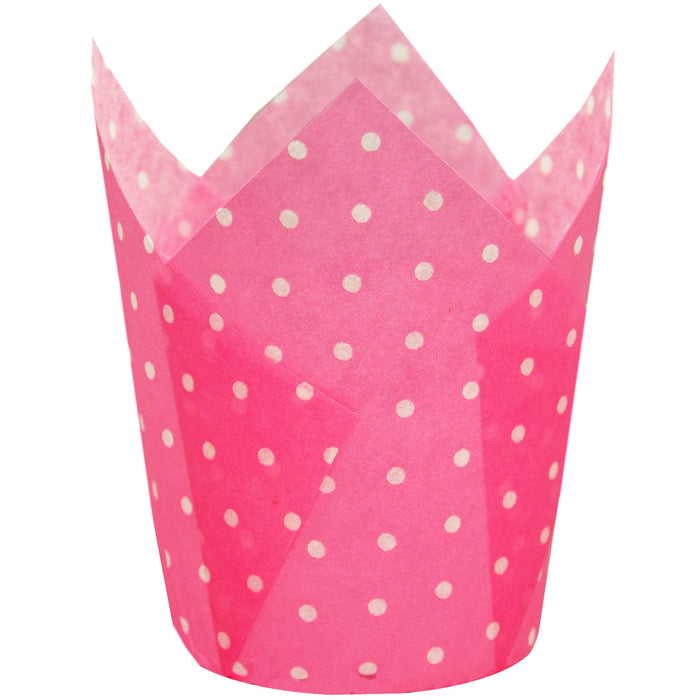 QLSmypkg Large Muffin Greaseproof paper Baking cupcake cups, 2-1/4" x 4" Pink printed with Polka Dot Tulip Baking Cup(Large) (125pcs)