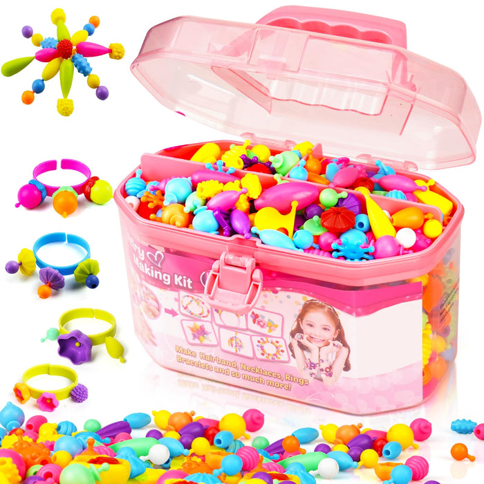 FUNZBO 620+ Snap Pop Beads Kit - Christmas Gifts for Kids, Kids Jewelry Making Kit with Bracelets, Headbands & Rings, Arts and Crafts Kit, Toys for Girls, Crafts for Kids Ages 4-8