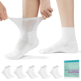 Revosoxs Diabetic Socks for Women Men,5 pairs Non Binding Diabetic Ankle Socks with grips,Extra Width Stretchy Loose Seamless Socks(5 pair white-Medium)