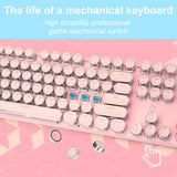 YSCP Typewriter Style Mechanical Gaming Keyboard LED Backlit Wired with Blue Switch Retro Round Keycap 104 Keys Keyboard (Pink 104Keys LED)