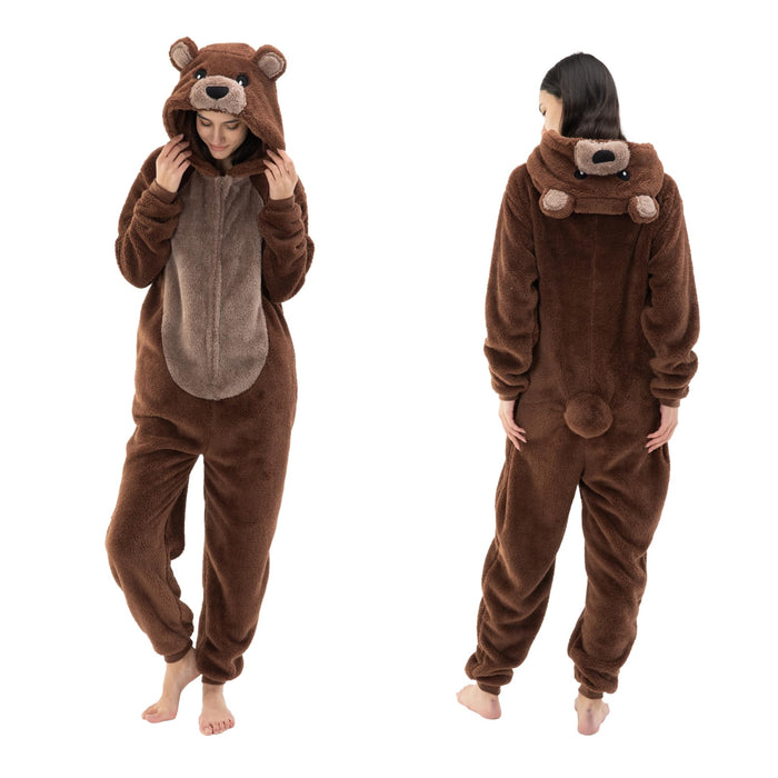 COSUSKET Snug Fit Unisex Adult Onesie Pajamas, Sherpa Bear Animal One Piece Halloween Costume Sleepwear Homewear