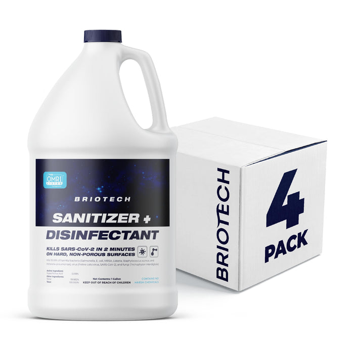BRIOTECH Sanitizer Disinfectant Hypochlorous Spray, Kills 99.99% of Viruses & Bacteria, Eliminate Odor, Gentle for Nurseries & Play Rooms, Food Contact Surface Sanitizer, 1 Gallon Refill ea, 4 ct