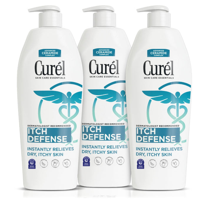 Curel Itch Defense Calming Body Lotion, Moisturizer for Dry, Itchy Skin, Body and Hand Lotion, with Advanced Ceramide Complex, Pro-Vitamin B5, Shea Butter, 13 Oz, Pack of 3