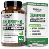 Benevolent Chlorophyll Capsules 700mg - 100% Natural + Ultra Chlorophyll 20x Potency Concentration for Energy Boost, Immune Support, Internal Deodorant, Skin Health, Non-GMO, 120 Capsules