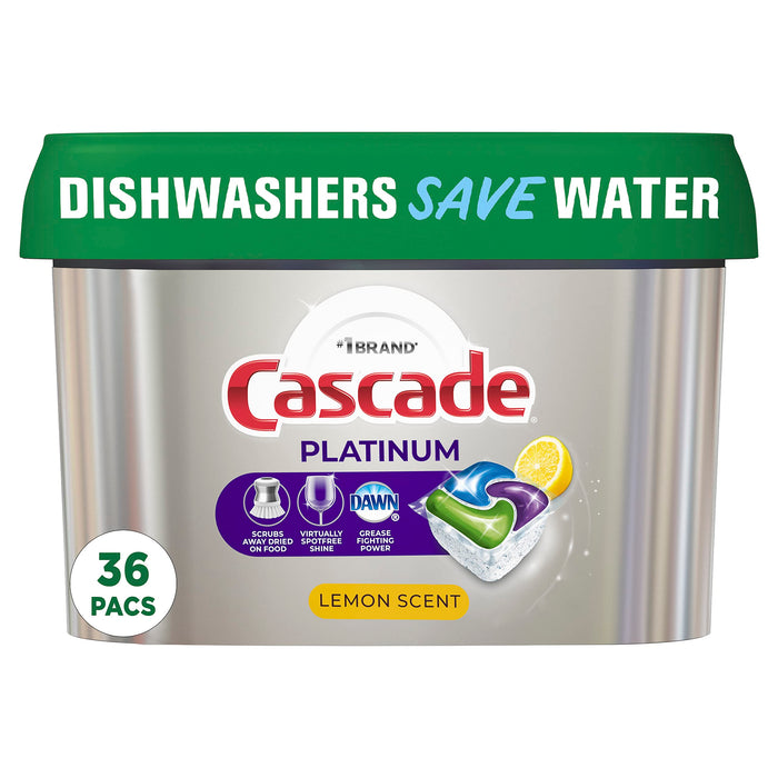 Cascade Platinum ActionPacs, Dishwasher Detergent Pods, Lemon, 36 count (Packaging May Vary)