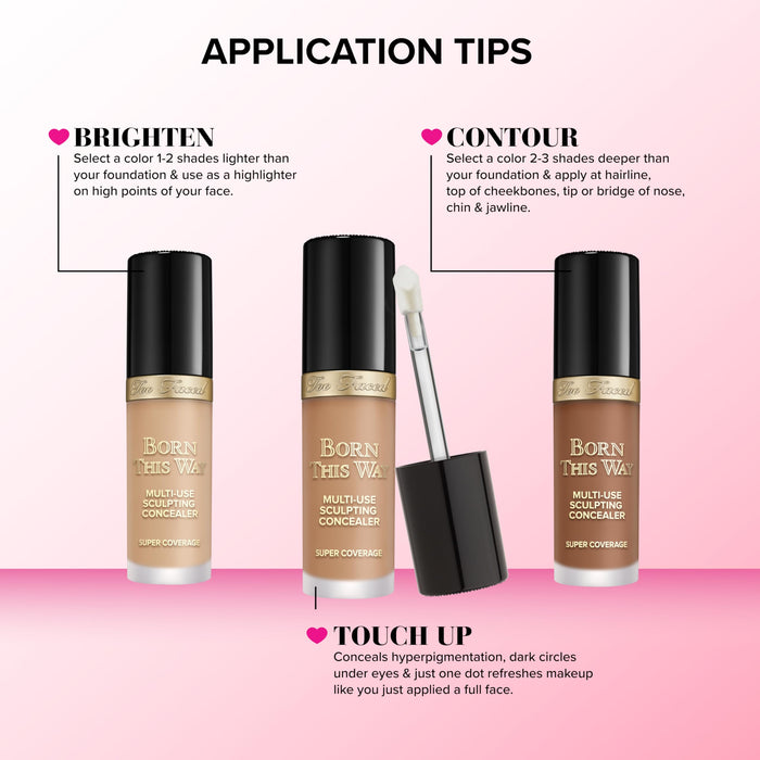 Too Faced Born This Way Super Coverage Multi-Use Concealer | Full Coverage, Non-Comedogenic, Oil Free + Long Lasting Concealer | Hyaluronic Acid + Coconut Water, 0.45 Fl Oz, Natural Beige