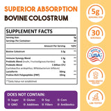 Colostrum Powder Supplement 5000 mg, Grass Fed Bovine Colostrum with Immune Synergy Blends - Prebiotics, Probiotics, Lactoferrin & PRP for Immune, Gut, Easy to Mix, 30 Servings