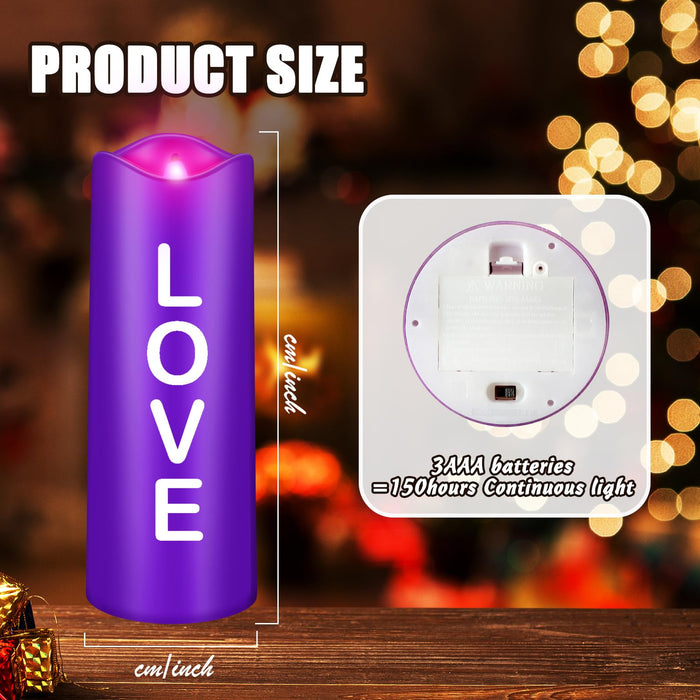 Mudder 5 Pcs Christmas Advent Pillar Candles LED Flameless Advent Candle Set Christmas Candles with Words Hope Peace Love Joy Christ Purple Pink White Pillar Candles for Church Wreath Rituals