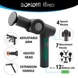BONDIR R2 PRO+ Massage Gun - Articulating Deep Tissue Back Massager with Extension Handle and 6X Heads Including Heated Attachment
